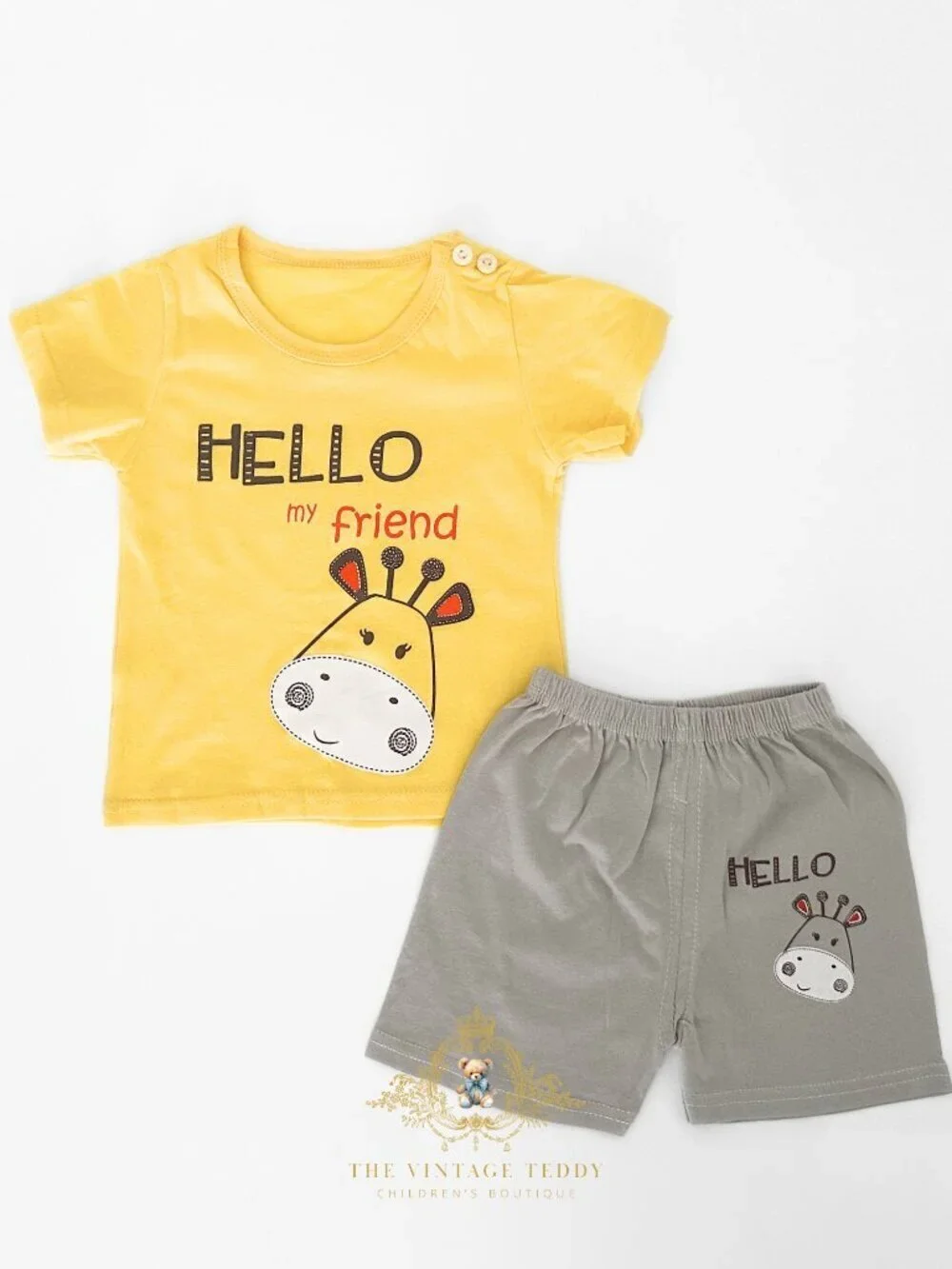 NWT Cute Boys Matching Set Kids T-shirt & Shorts 2-Piece 100% Cotton Giraffe 2T